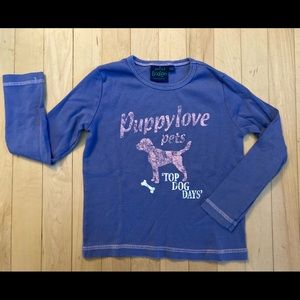 Girls MINI BODEN pink purple dog puppy love long sleeve tee t-shirt 5-6 years